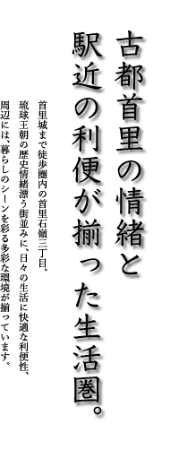 古都s首里の情緒と駅近の利便が揃った生活圏。